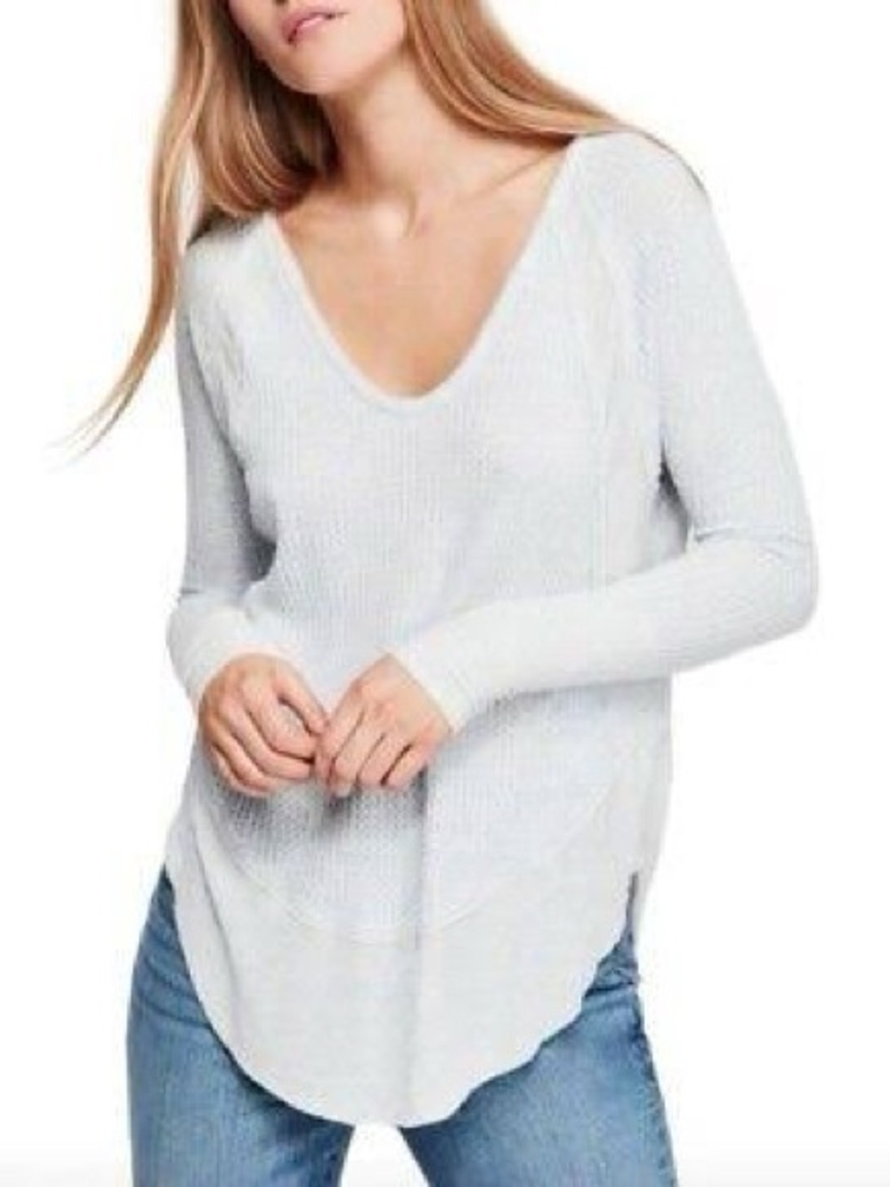 Free People Colby Thermal One of a Kind Hand Dyed Light Blue